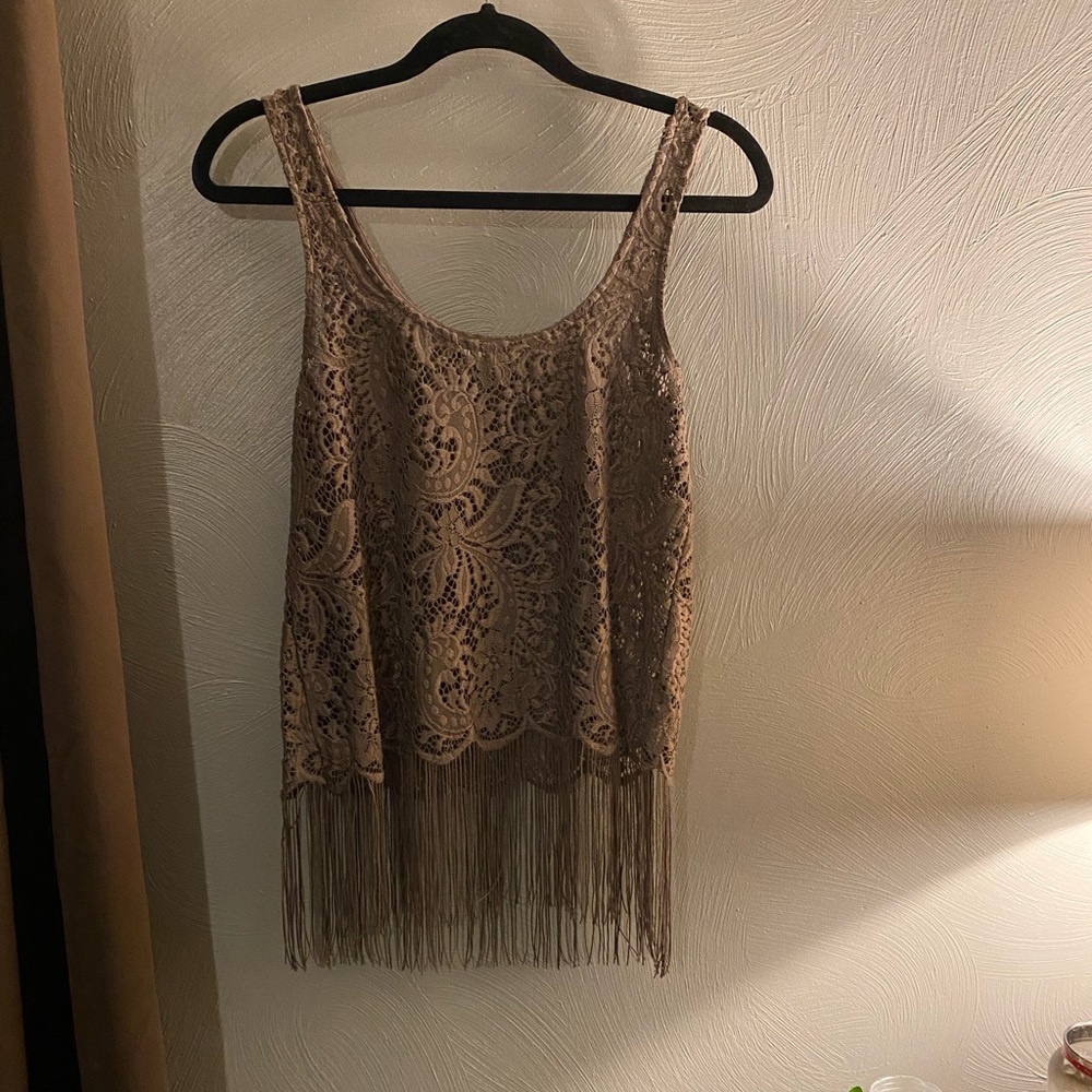 BKE from Buckle mocha Lace Fringe Top. Medium